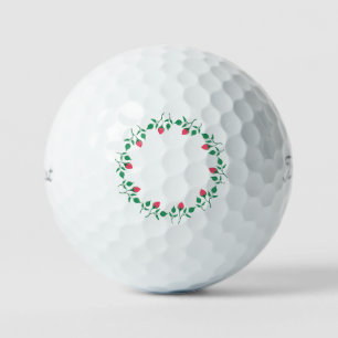 Floral round frame with pink rose flowers  golf balls