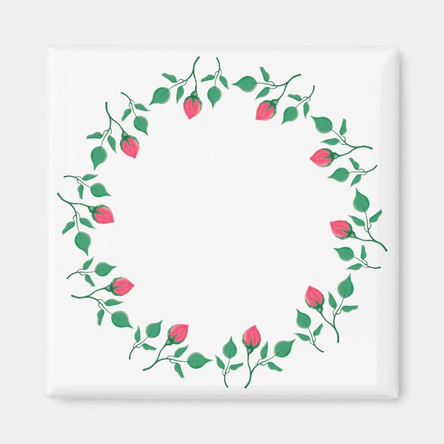 Floral round frame with pink rose flowers   magnet (Front)