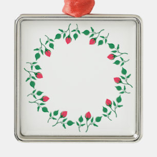Floral round frame with pink rose flowers metal ornament