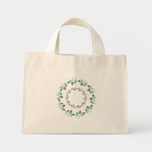 Floral round frame with pink rose flowers mini tote bag