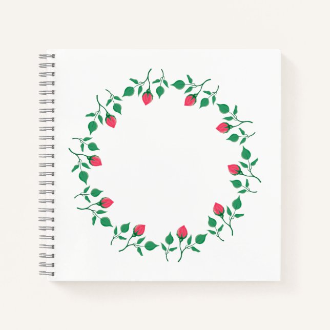 Floral round frame with pink rose flowers  notebook (Front)