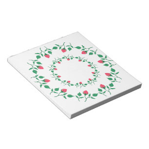 Floral round frame with pink rose flowers notepad