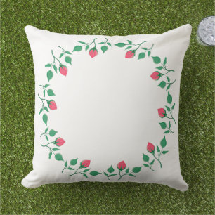 Floral round frame with pink rose flowers outdoor pillow