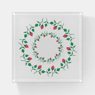 Floral round frame with pink rose flowers paperweight