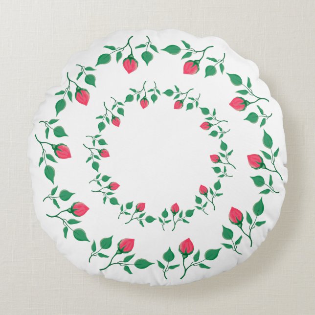 Floral round frame with pink rose flowers  pillow (Front)