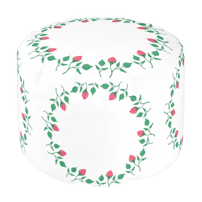 Floral round frame with pink rose flowers  pouf (Angled Front)