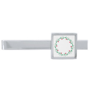 Floral round frame with pink rose flowers silver finish tie bar