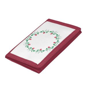 Floral round frame with pink rose flowers trifold wallet