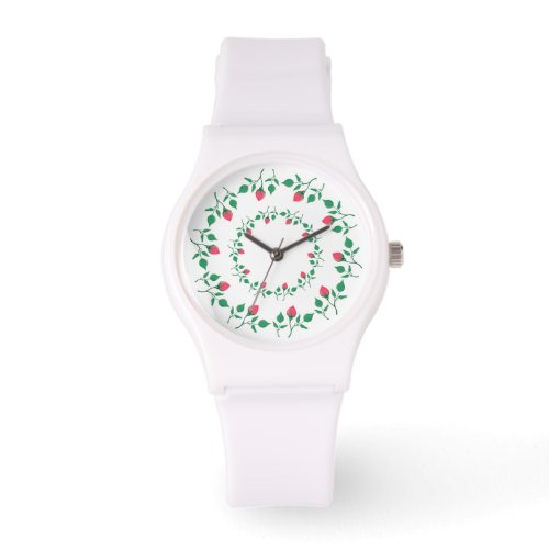 Floral round frame with pink rose flowers   watch