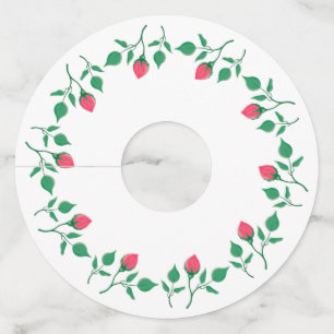 Floral round frame with pink rose flowers  wine glass tag