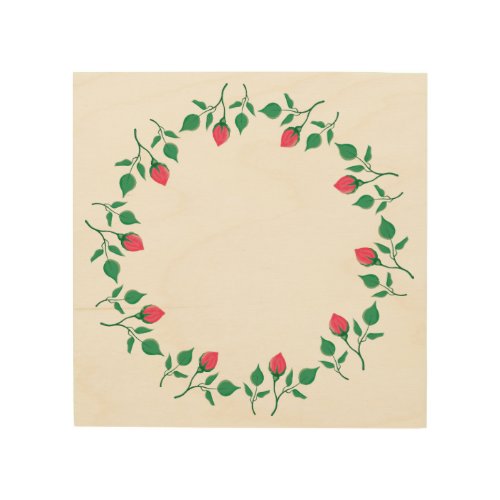 Floral round frame with pink rose flowers  wood wall art