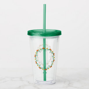 Floral round frame with yellow and red rose flower acrylic tumbler