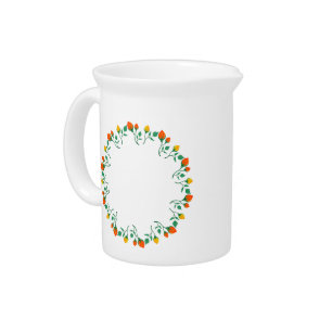 Floral round frame with yellow and red rose flower beverage pitcher