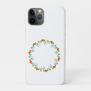 Floral round frame with yellow and red rose flower iPhone 11 pro case