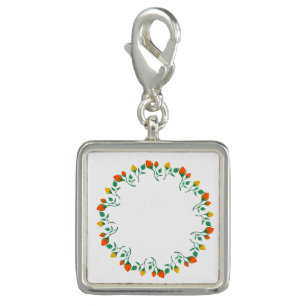 Floral round frame with yellow and red rose flower charm