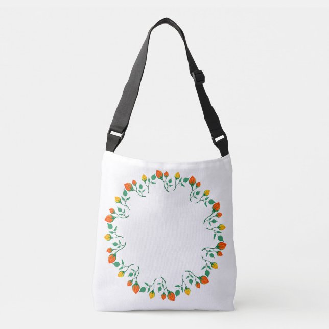 Floral round frame with yellow and red rose flower crossbody bag (Front)