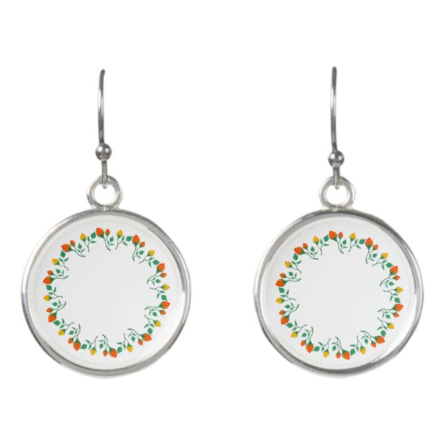 Floral round frame with yellow and red rose flower earrings (Front)