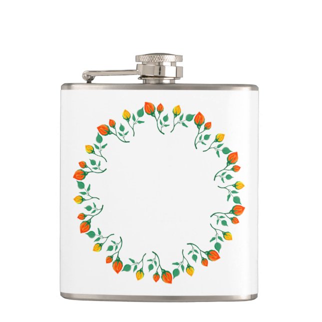 Floral round frame with yellow and red rose flower flask (Front)