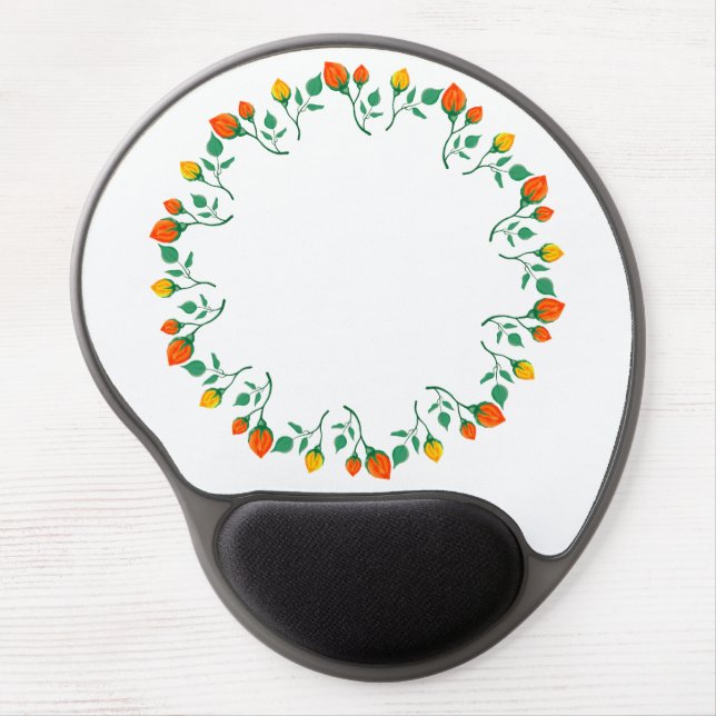 Floral round frame with yellow and red rose flower gel mouse pad (Front)