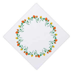 Floral round frame with yellow and red rose flower graduation cap topper