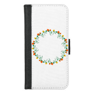 Floral round frame with yellow and red rose flower iPhone 8/7 wallet case