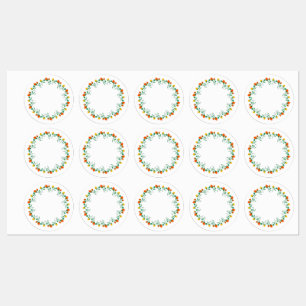Floral round frame with yellow and red rose flower kids' labels