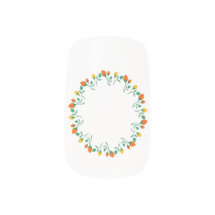 Floral round frame with yellow and red rose flower minx nail art
