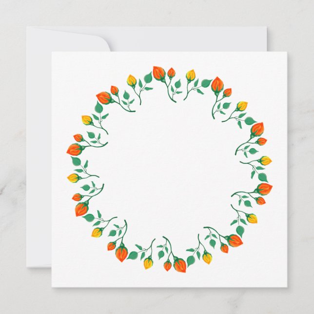 Floral round frame with yellow and red rose flower note card (Front)