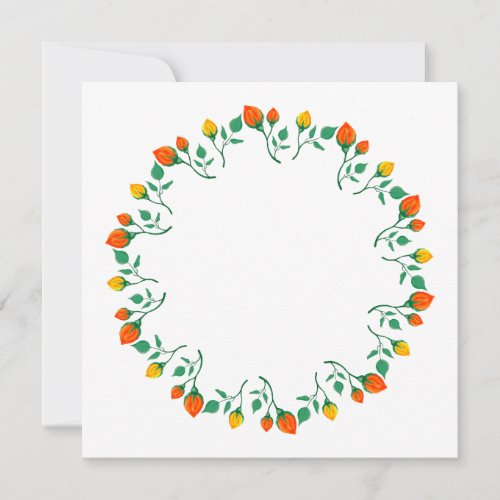 Floral round frame with yellow and red rose flower note card