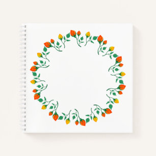 Floral round frame with yellow and red rose flower notebook