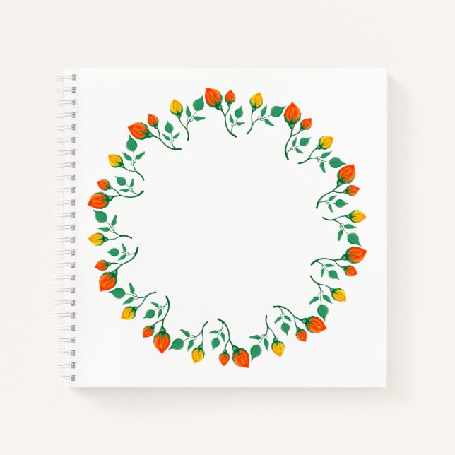 Floral round frame with yellow and red rose flower notebook (Front)
