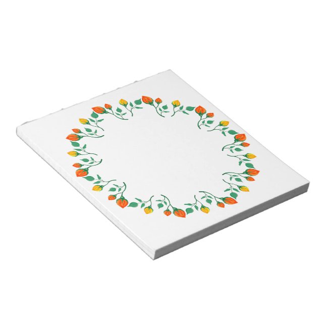 Floral round frame with yellow and red rose flower notepad (Angled)