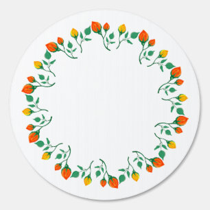 Floral round frame with yellow and red rose flower sign