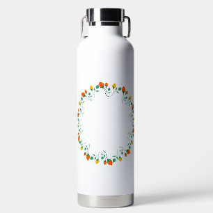 Floral round frame with yellow and red rose flower water bottle
