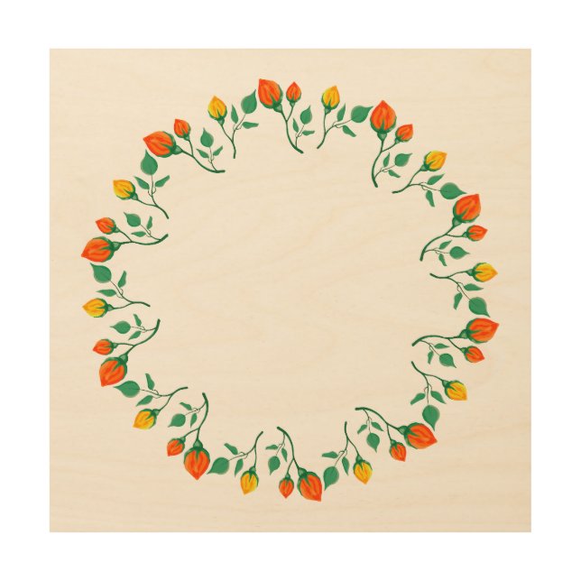 Floral round frame with yellow and red rose flower wood wall art (Front)