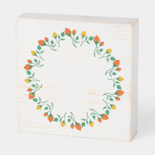 Floral round frame with yellow and red rose flower wooden box sign