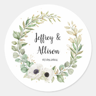 Floral Round Stickers for Wedding Party