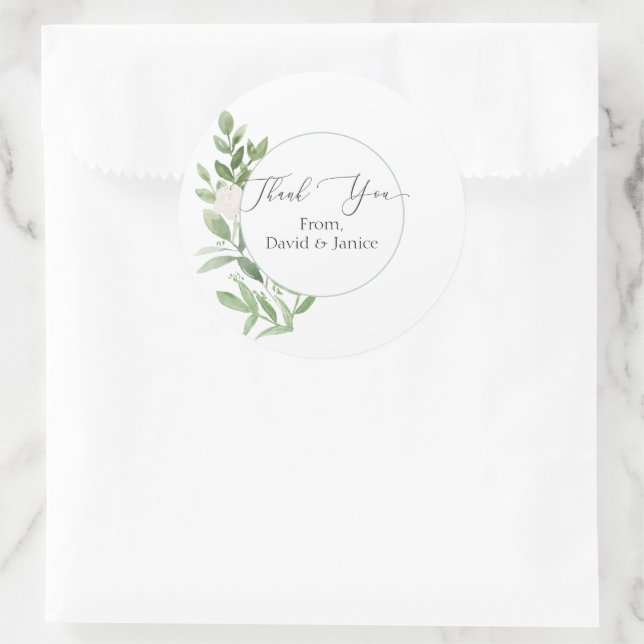 Floral Round Thank You Wedding Sticker or Seal (Bag)