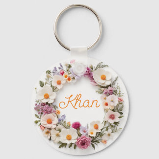 Floral rounded ring digital art /Personalized  Keychain