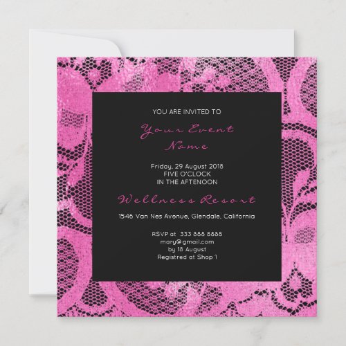 Floral Royal Black Pink Lace Bridal Shower Event Invitation