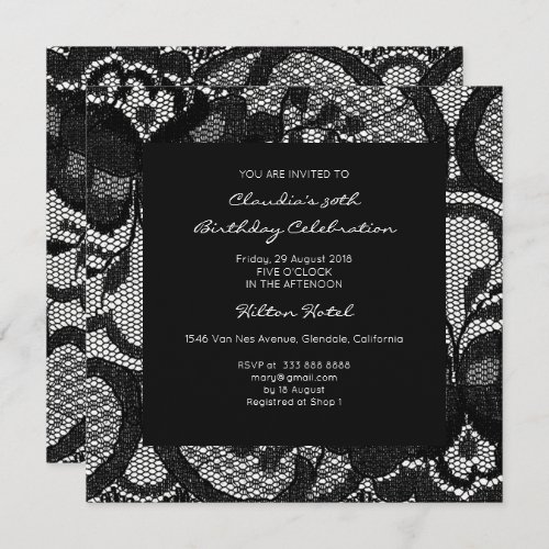 Floral Royal Black White Lace Bridal Shower Event Invitation