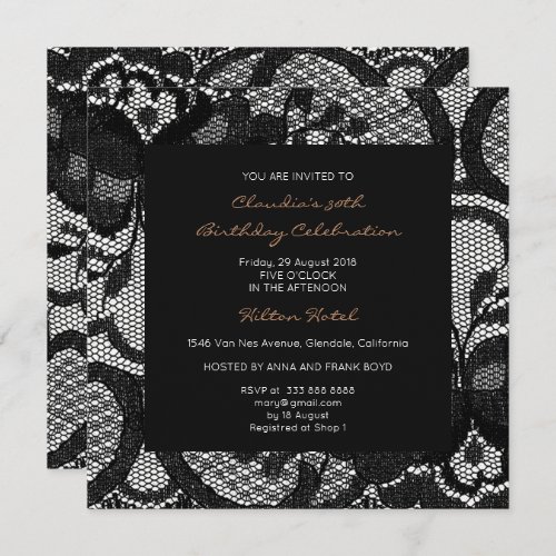 Floral Royal Black White Lace Bridal Shower Party Invitation
