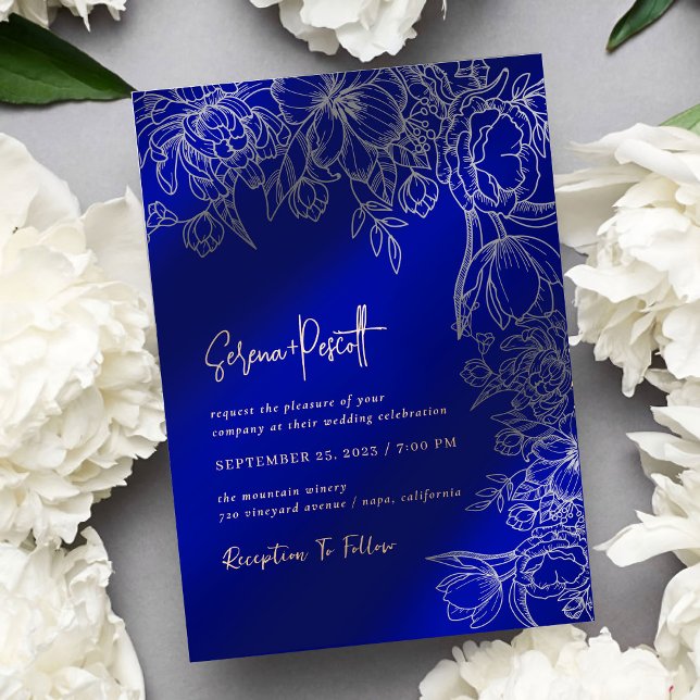 Floral Royal Blue Arch Wedding Invitation (Creator Uploaded)