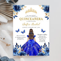 Floral Royal Blue Bilingual Spanish Quinceanera