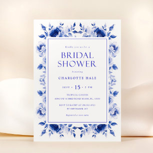 Floral Royal Blue Bridal Shower Invitation