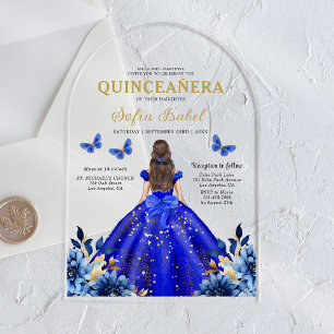 Floral Royal Blue Butterfly Princess Quinceanera Acrylic Invitations