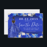 Floral Royal Blue Dress Birthday Quinceanera Save The Date<br><div class="desc">Floral Royal Blue Princess Gown Dress Glitter Sparkle 15th Birthday Quinceanera Invitation</div>