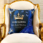 Floral Royal Blue Gold Princess Quinceanera Throw Pillow<br><div class="desc">Add a touch of elegance to your celebration with the Floral Royal Blue Gold Princess Quinceañera Throw Pillow. Featuring a luxurious royal blue background with stunning gold floral accents, this pillow is perfect for enhancing your quinceañera décor. The delicate princess-themed design captures the beauty of this special milestone, making it...</div>