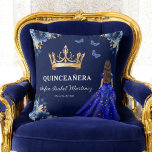 Floral Royal Blue Gold Princess Quinceanera Throw Pillow<br><div class="desc">Add a touch of elegance to your celebration with the Floral Royal Blue Gold Princess Quinceañera Throw Pillow. Featuring a luxurious royal blue background with stunning gold floral accents, this pillow is perfect for enhancing your quinceañera décor. The delicate princess-themed design captures the beauty of this special milestone, making it...</div>