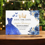 Floral Royal Blue Princess Birthday Quinceanera Save The Date<br><div class="desc">Celebrate in style with the Floral Pink and Gold Princess Birthday Quinceañera invitation. This elegant design features soft pink florals paired with luxurious gold accents, perfect for a regal and memorable 15th birthday celebration. The invitation embodies grace and sophistication, fit for a princess. The delicate floral details and shimmering gold...</div>
